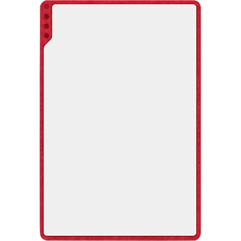 Cadre rectangulaire blanc avec une bordure rouge et des points rouges dans le coin supérieur gauche.