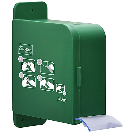 Grüne Pflasterbox mit Anweisungen und Markenlogo.