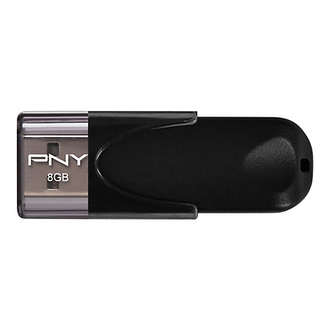 Clé USB noire, marque PNY, capacité de stockage de 8 Go.