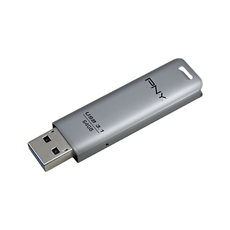 ClÃ© USB argentÃ©e avec logo PNY, USB 3.1 et Ã©tiquette 64 Go.
