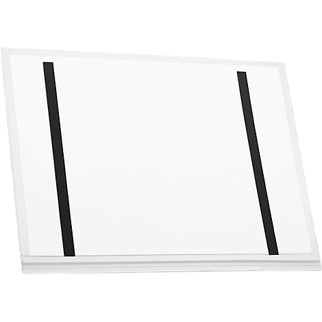 Un objet blanc, incliné, avec deux bandes noires verticales. Le bord est légèrement transparent.