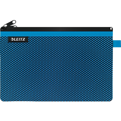 Pochette voyage Leitz WOW, avec fermeture éclair, pochette transparente en filet et compartiment opaque à fermeture éclair, pochette transparente en filet et compartiment opaque, taille L, bleu