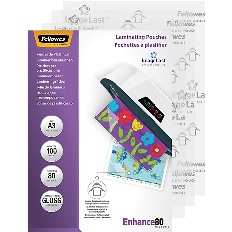 Fellowes Pochettes de plastification Capture, autocollant, A3, 125 mic,  brillant, 100 pièces 