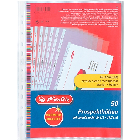 Pochettes perforées Premium, A4, polypropylèn lisse, n'altère pas les documents, 50 p.