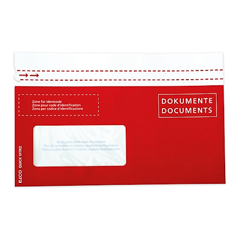 Pochettes pour bons de livraison Elco Quick Vitro, DIN long /C5/6), fenêtre à gauche, avec impression, adhésif, papier kraft, rouge, 250 pièces