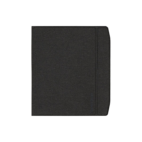Geschlossene schwarze E-Reader-Schutzhülle mit texturierter Oberfläche und eingeprägtem PocketBook-Logo.