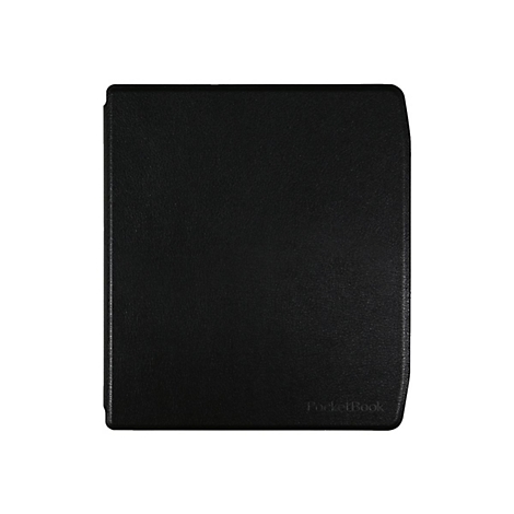 Schwarze, geschlossen E-Book-Reader-Hülle mit dezenter PocketBook-Prägung auf weißem Hintergrund.