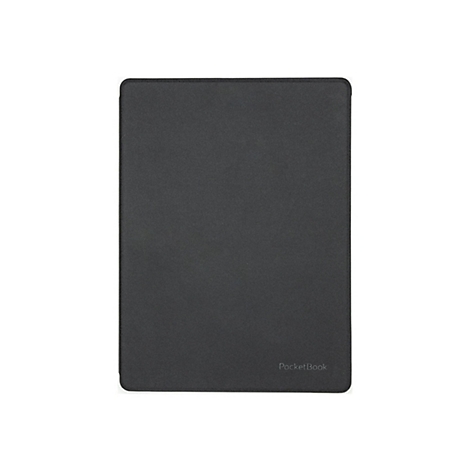 Schwarze, geschlossene E-Reader-Schutzhülle mit eingeprägtem PocketBook-Logo unten rechts auf weißem Grund.