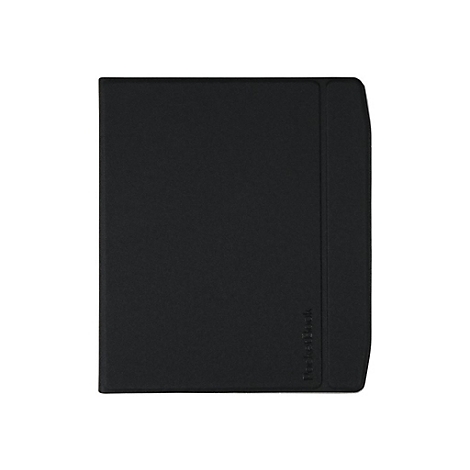 Schwarze, minimalistische E-Book-Reader-Schutzhülle in geschlossener Ansicht mit eingeprägtem PocketBook-Logo.