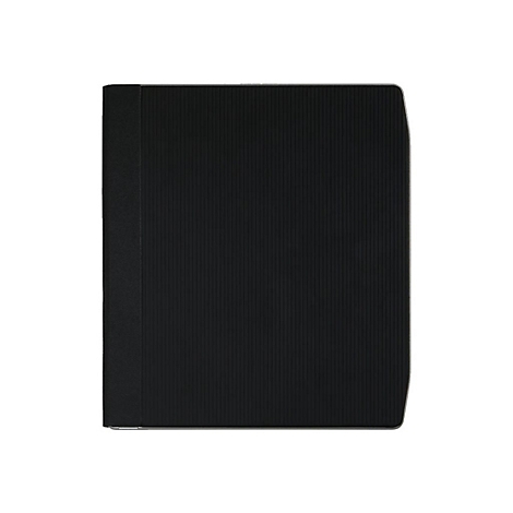 Schwarzes E-Book-Lesegerät in minimalistischem Design vor weißem Hintergrund.
