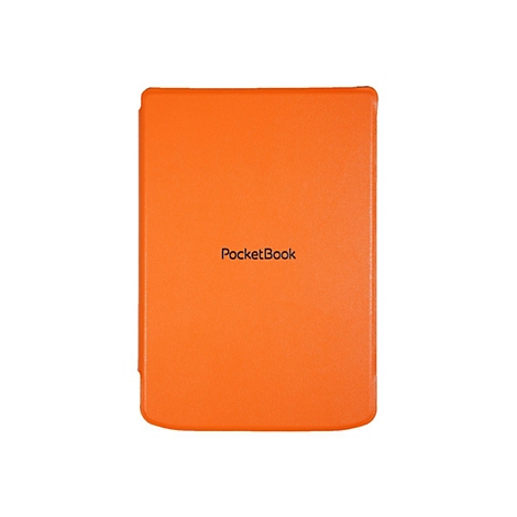 Geschlossene, leuchtend orangefarbene Schutzhülle für ein PocketBook E-Reader auf weißem Hintergrund.