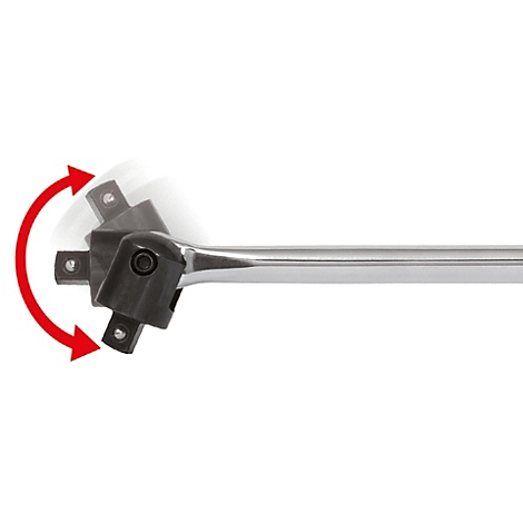 Une clé à cliquet flexible avec une flèche rouge indiquant le mouvement de rotation.