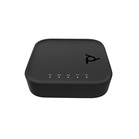 Routeur noir avec des symboles lumineux et un logo. Il y a quatre symboles avec des points lumineux sur le dessus.