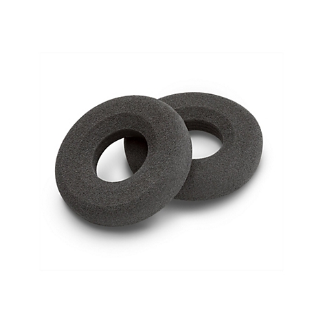 Deux coussinets d'oreille gris en forme d'anneau pour casque sur fond blanc.