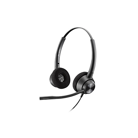 Ein schwarzes Headset mit Ohrmuscheln, Mikrofon und Bügel auf weißem Hintergrund.