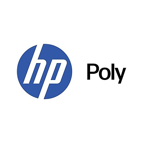 Das Logo von HP und Poly nebeneinander auf weißem Hintergrund.