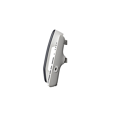 Ein graues, ergonomisch geformtes Gerät, seitlich vor weißem Hintergrund. Es hat eine dunkle, abgerundete Oberseite und einen USB-C-Anschluss.