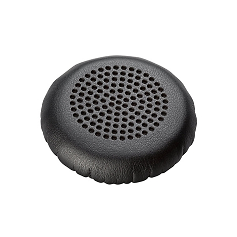 Schwarzes Kopfhörer-Ohrpolster, runde Form, mit perforiertem Stoff in der Mitte, auf weißem Hintergrund.