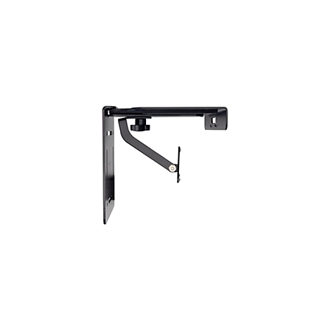 Schwarze, winkelige Halterung zur Wandmontage, mit verstellbarem Arm.