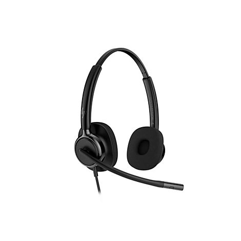 Schwarzes Headset mit Ohrmuscheln, Mikrofon und Bügel. Auf dem Bügel steht "POLYMISSION 4".