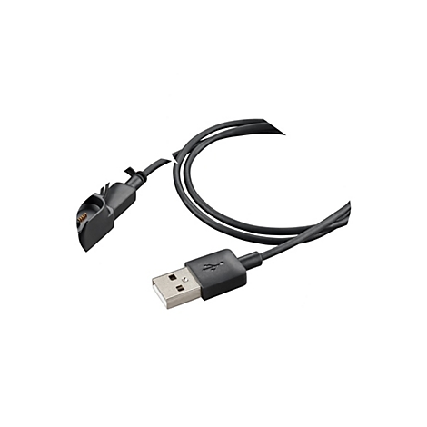 Schwarzes Ladekabel für eine Smartwatch. Es hat einen USB-Anschluss und eine Ladestation.