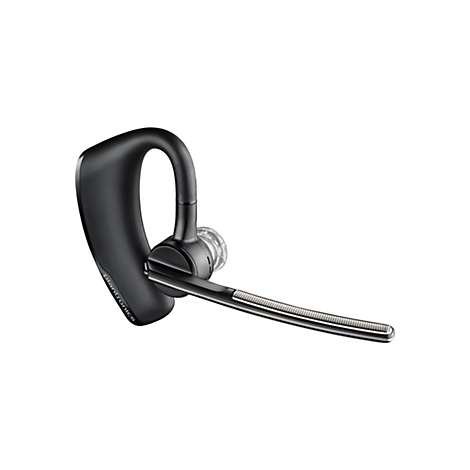 Schwarzes Bluetooth-Headset auf weißem Hintergrund.