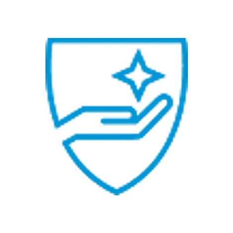 Blaues Schild mit Hand, Stern.