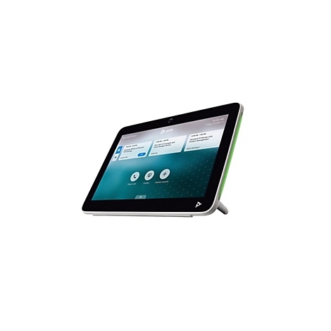 Ein Poly Touch-Display zeigt eine Meeting-Planungsoberfläche vor einem weißen Hintergrund.
