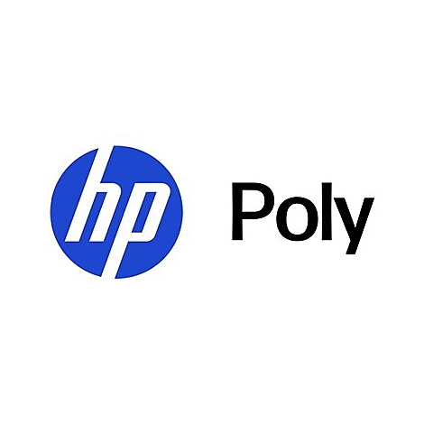 Logo von HP Poly. Blaues HP Logo links, gefolgt von dem Wort Poly in schwarzer Schrift.