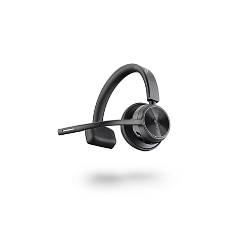 Schwarzes On-Ear-Headset mit Kopfbügel und Mikrofonarm vor weißem Hintergrund.