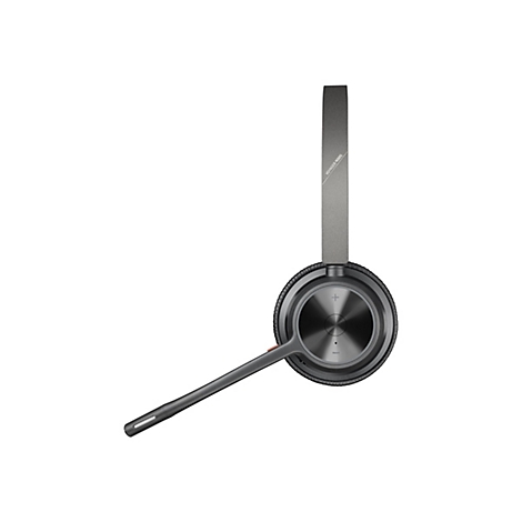 Drahtloses Headset auf weißem Hintergrund, graue Farbe, Mikrofonarm, Inschrift Voyager 4320.