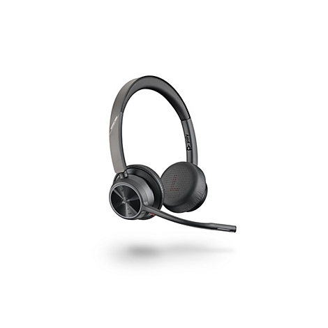 Schwarzes Poly Voyager 4920 Headset mit Bügelmikrofon vor weißem Hintergrund.