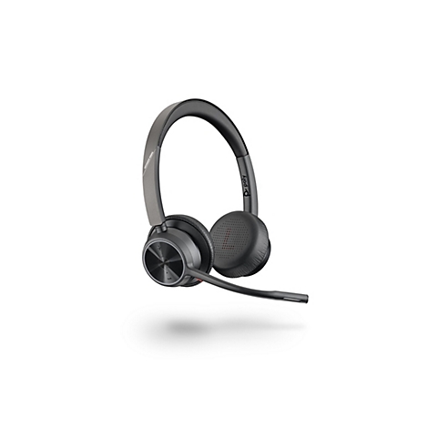Schwarzes Poly Voyager 4920 Headset mit Bügel und Mikrofonarm vor weißem Hintergrund.