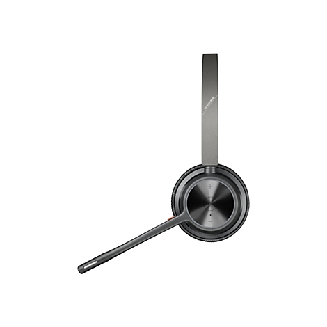 Draufsicht auf ein graues Voyager 4320 Headset. Der Kopfbügel hat den Schriftzug Voyager 4320.