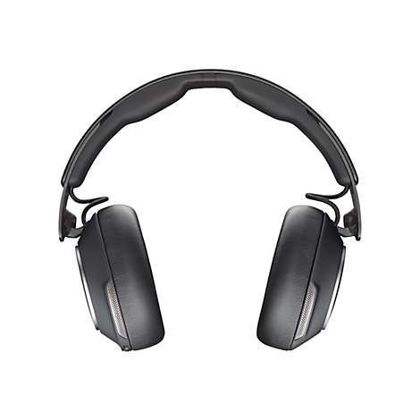 Schwarze, moderne Over-Ear-Kopfhörer vor weißem Hintergrund.