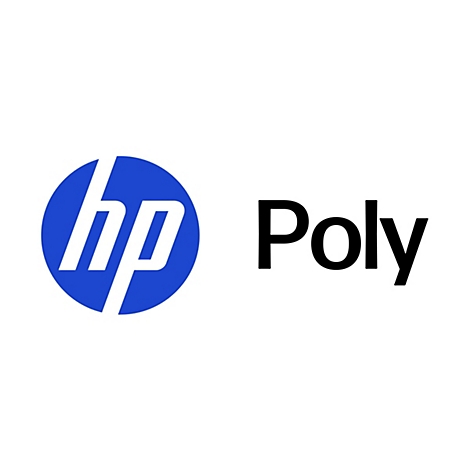 Blauer HP-Poly-Logo-Kreis, weißes HP-Logo, Text 'Poly' in Schwarz.