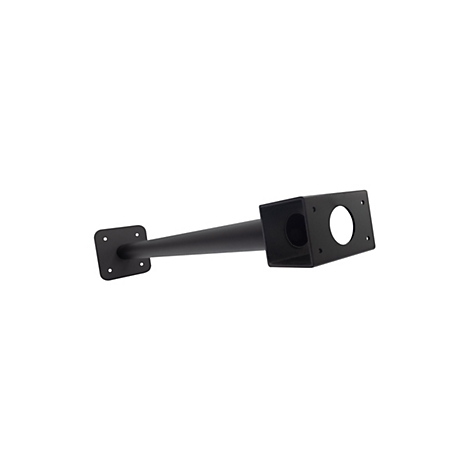 Support noir pour caméra, avec plaque carrée, extension cylindrique et embout carré avec trou.