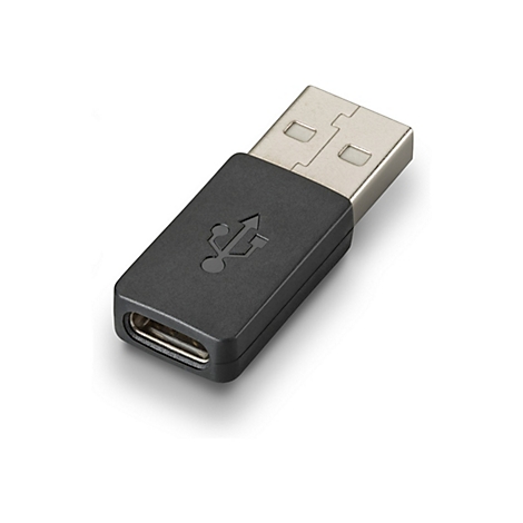 Adaptateur USB de USB-A vers USB-C. L'adaptateur a un boîtier noir et un connecteur USB-A argenté.