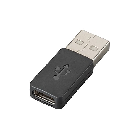 Adaptateur USB noir. Une prise USB-A entre dans un adaptateur avec une connexion USB-C.