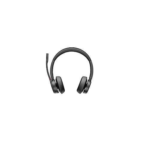 Dunkelgraues Headset mit Mikrofon auf weißem Hintergrund.