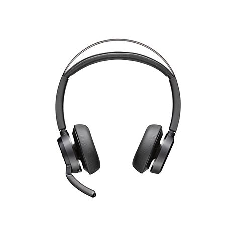 Schwarzer Over-Ear-Kopfhörer mit Mikrofon, Detailansicht, vor weißem Hintergrund.
