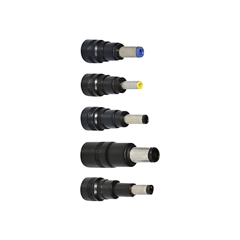 FÃ¼nf verschiedene schwarze Stromkabel mit unterschiedlichen farbigen Enden. Die Kabel sind auf weiÃŸem Hintergrund abgebildet.