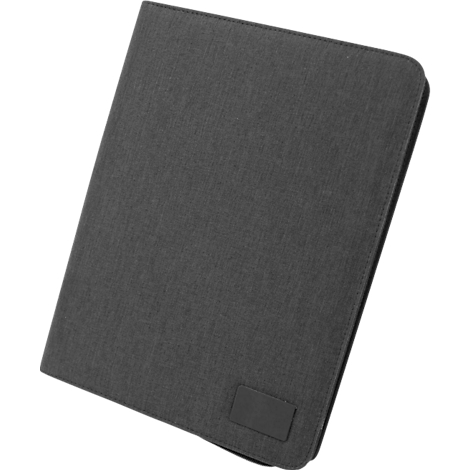 Chemise de documents gris foncé. Rectangulaire, avec fermeture éclair, texture et détail argenté.