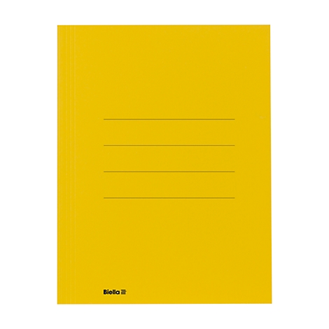 Chemise jaune avec lignes horizontales pour l'étiquetage. Le nom de la marque 'Biella' est en bas à droite.