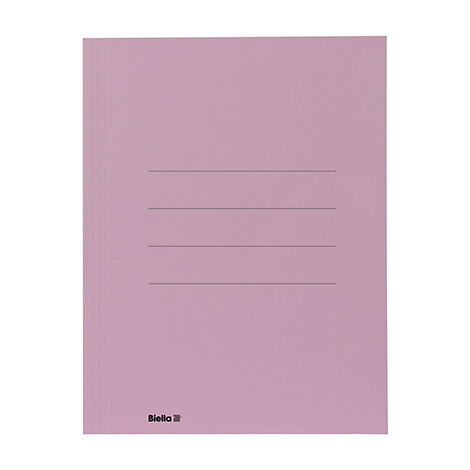 Un classeur rose clair avec trois lignes horizontales et le logo "Biella" en bas à droite.