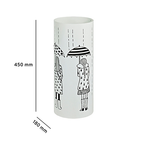 Vase cylindrique avec motif de pluie, deux filles sous des parapluies, dimensions 450 x 180 mm.
