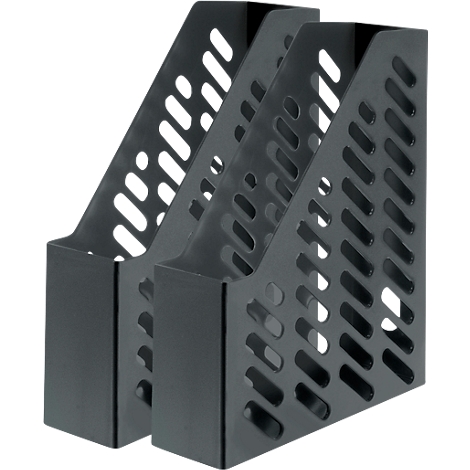 Trois porte-revues noirs avec un motif de trous.