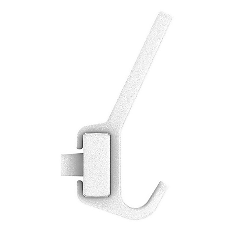 Crochet blanc, légèrement incliné, avec une partie rectangulaire et une extrémité en forme de crochet.