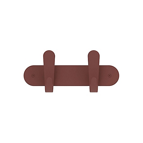 Barre à crochets marron. Deux crochets sont fixés à une planche ovale horizontale.