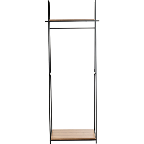Porte-vêtements noir avec étagère et tringle, sur fond blanc.